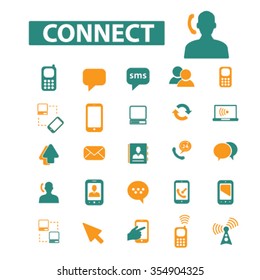 Communication, connect,  business talking, calling, chat, phone, message, contact, technology, gadget, telephone, connection, technology, mobile icons, signs vector set
