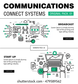 Communication connect social technology pack. Modern thin media line icons. Professional production in business  elements of conversation. High quality vector symbol. Stroke pictogram for web design.