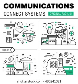 Communication connect social technology pack. Modern thin media line icons. Professional production in business  elements of conversation. High quality vector symbol. Stroke pictogram for web design.