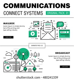 Communication connect social technology pack. Modern thin media line icons. Professional production in business  elements of conversation. High quality vector symbol. Stroke pictogram for web design.