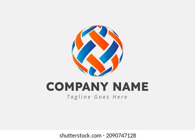 Comunicación, conectar el diseño de concepto mundial, plantilla de logotipo abstracto de color naranja azul