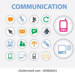 communication, connection, computer, mobile icons, signs, symbols set, vector