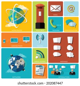 Communication And Connection Flat Icon Set Design Template