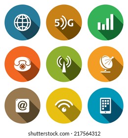 Communication and connection flat icons set