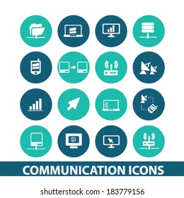 communication, connection flat icons, signs set, vector