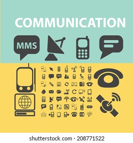 communication, connection, internet black flat icons, signs, symbols set, vector