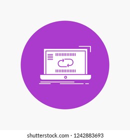 Communication, connection, link, sync, synchronization White Glyph Icon in Circle. Vector Button illustration