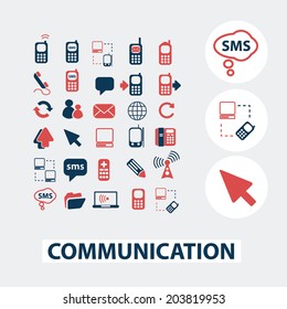 comunicación, conexión, red, iconos, signos, símbolos, conjunto de vectores