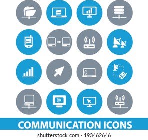 communication, connection, network, server buttons, icons set, vector