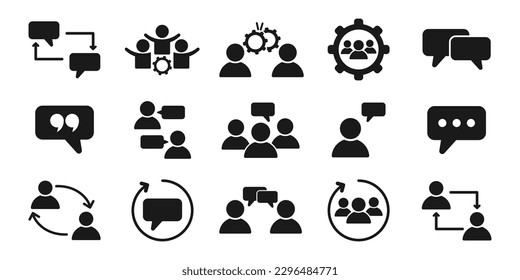 Comunicación, personas de conexión, conjunto de iconos de asistencia al cliente