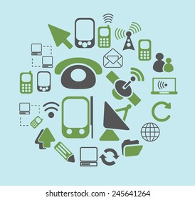 communication, connection, phone, network, social web icons, signs, illustration isolated on background set, vector