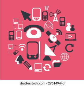 comunicación, conexión, iconos tecnológicos, signos, conjuntos de ilustraciones, vector