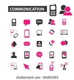 communication, connection, technology, mobile  icons, signs vector concept set 
