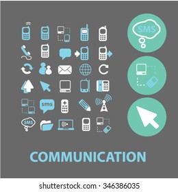 comunicación, conexión, tecnología, íconos móviles, señales de vectores conjunto de concepto para infografías, móviles, sitios web, aplicación
