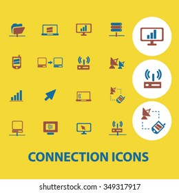 communication, connection, technology, mobile  icons, signs vector concept set for infographics, mobile, website, application

