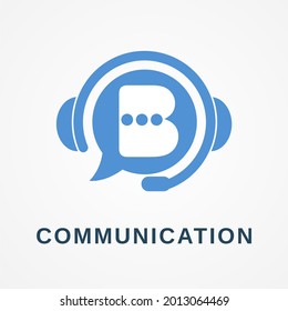 Communication Consultant Telemarketing Operator Customer Service Business Logo Idea with Initial D Letter, Bubble Speech, and Headset