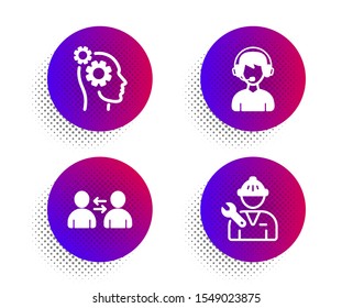 Communication, Consultant and Thoughts icons simple set. Halftone dots button. Repairman sign. Users talking, Call center, Business work. Repair service. People set. Vector