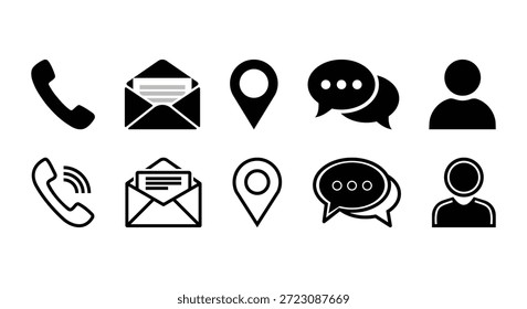 Conjunto de iconos de comunicación y contacto aislado sobre fondo blanco