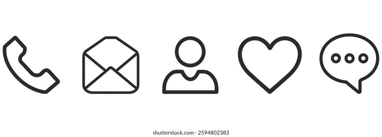 Communication and Contact Icons – Phone, Email, User, Heart, and Chat Symbols