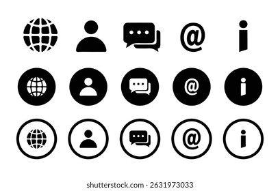 Ícone de informações de contato de comunicação. Conjunto de ícones de cartão de visita.  Conjunto de ícones da Web. Ícone do conjunto de sites vetor eps 10