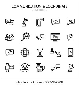 Communication, Conversation and Coordinate vector thin line icons set. Vector illustration
