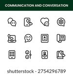 Communication and Conversation icon set. Communication and Conversation Modern Line Icon Pack includes professional minimal vector graphics for speech, interaction, and collaboration.