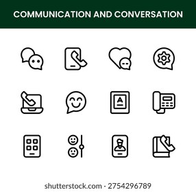 Communication and Conversation icon set. Communication and Conversation Modern Line Icon Pack includes professional minimal vector graphics for speech, interaction, and collaboration.