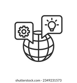 Communication and cooperation across the globe, linear icon. Solving a problem, coming up with an idea. Line with editable stroke