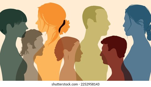 Communication in crowd. Social network and Multi-ethnic people. Flat vector illustration