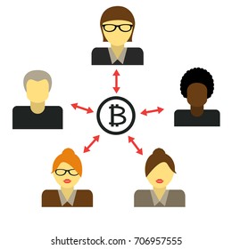 Communication of cryptocurrency. Payment by bitcoin. Virtual financial technologies. E-business vector illustration.