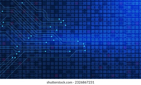 Communication and data science with electronic board for digital technology concept. Big data visualization, internet connection and innovation background. Vector illustration.