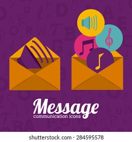 Communication design over purple background, vector illustration