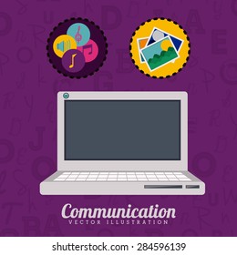 Communication design over purple background, vector illustration