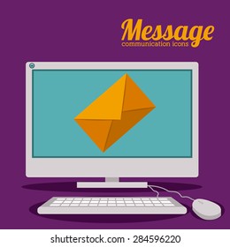 Communication design over purple background, vector illustration