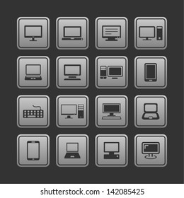 Communication device icons. Computer, laptop and phone icons.