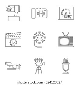 Communication device icons set. Outline illustration of 9 communication device vector icons for web