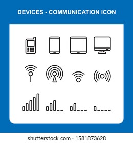 Communication device icons set, with signal bar