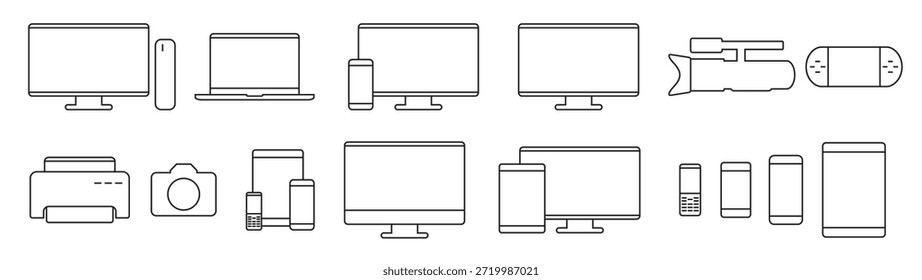 Conjunto de iconos web de contorno de dispositivo de comunicación