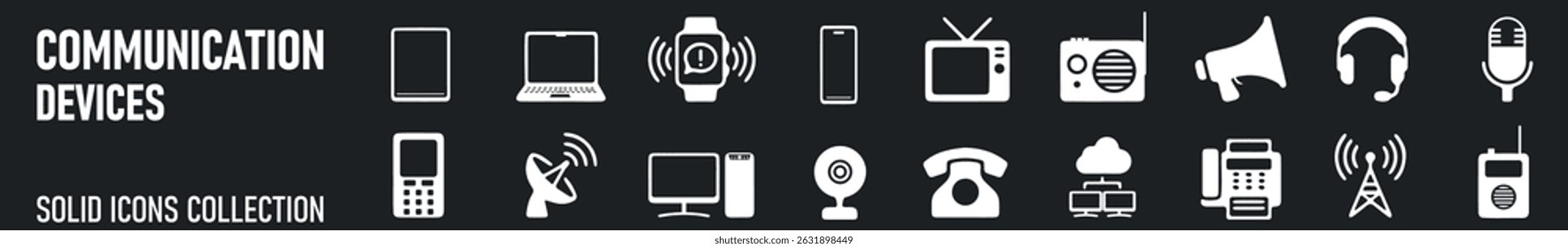 Communication device solid icons. Vector collection