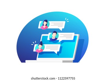 Communication, dialog, conversation on an online forum and internet chatting concept. Vector illustration.