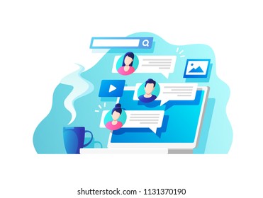Communication, dialog, conversation on an online forum and internet chatting concept. Vector illustration.