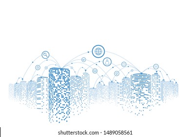 Communication in digital or smart city, Social network connections, Business technology concept.