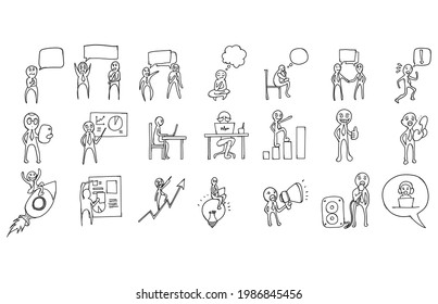 Communication Doodle vector icon set. Drawing sketch illustration hand drawn line.