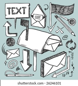 Communication doodles set. Hand-drawn vector image.