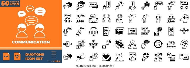 Communication Duotone Editable Icons set. Vector illustration in modern thin duotone style of communication icons: communication, social media, networking, etc