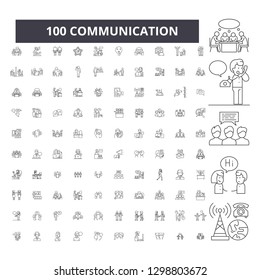 Communication editable line icons, 100 vector set, collection. Communication black outline illustrations, signs, symbols
