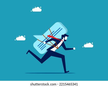 communication efforts. businessman with a speech bubble rushes forward. business idea