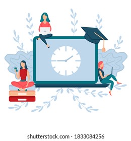 IT Communication - e-learning, online education at home, distance learning. Flat vector illustration concepts for website and mobile website development. Internet network as knowledge base.