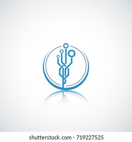 Communication element. Circuit logo. Technology business company sign.