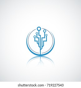 Communication element. Circuit logo. Technology sign.